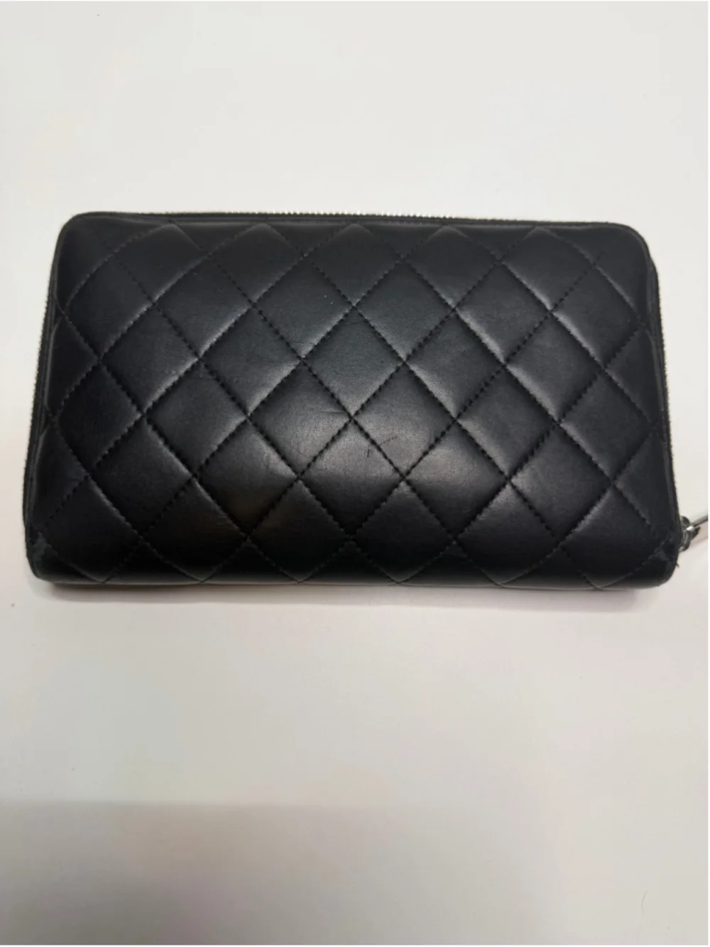 Women's Chanel Black Quilted Leather Zip Around Wallet One Size